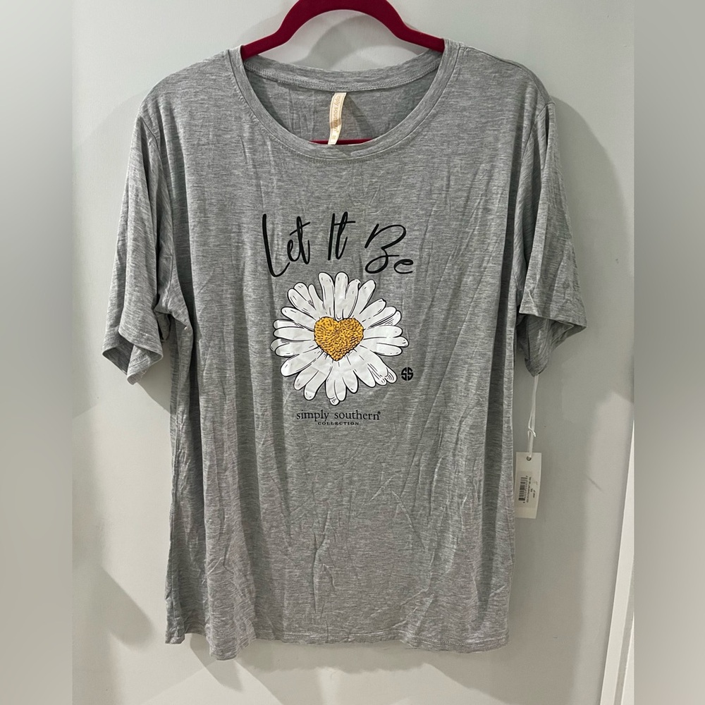 Simply Southern "Let It Be" Daisy Gray Graphic Tee in XXL, new!